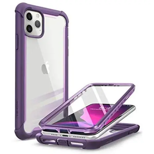i-Blason Ares Case for iPhone 11 Pro Max 2019 Release, Dual Layer Rugged Clear Bumper Case with Built-in Screen Protector (Purple)