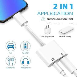 Headphone Adapter for iPhone 11 pro 3.5mm Jack Car Charger AUX Converter Splitter Charge & Audio Cables 2 in 1 for iPhone 7/7 Plus/8/X/10/11/XR/XS/XS Max Dongle Earphone Adaptor Support iOS System