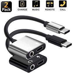 USB C/Type C to 3.5mm Aux Audio Headphone Charger and Music Jack Adapter, Compatible for Pixel 3 3XL 2 2XL, iPad pro 2018, HTC,Esential and so on Type c Products [2 Pack]