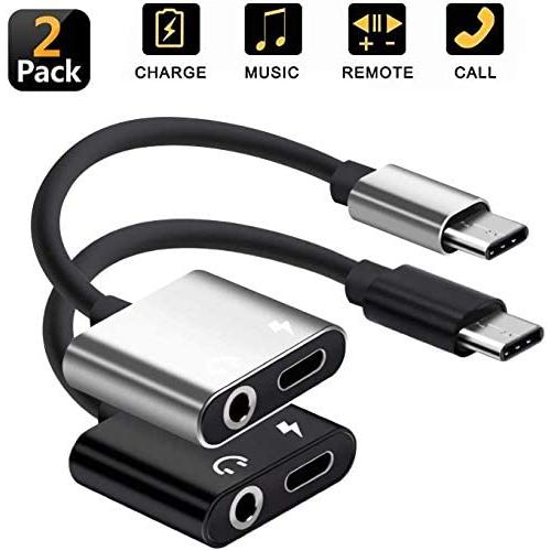 USB C/Type C to 3.5mm Aux Audio Headphone Charger and Music Jack Adapter, Compatible for Pixel 3 3XL 2 2XL, iPad pro 2018, HTC,Esential and so on Type c Products [2 Pack]