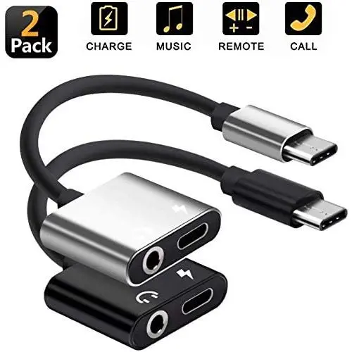 USB C/Type C to 3.5mm Aux Audio Headphone Charger and Music Jack Adapter, Compatible for Pixel 3 3XL 2 2XL, iPad pro 2018, HTC,Esential and so on Type c Products [2 Pack]