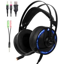 Ps4 PC Gaming RGB Headset with Microphone 2in1 Adapter Cosbary Compatible with Xbox One/Mac/Switches/Laptop Stereo Gaming LED Headphone 40mm Super Bass Driver Over Ear Noise Cancelling mic(Black)