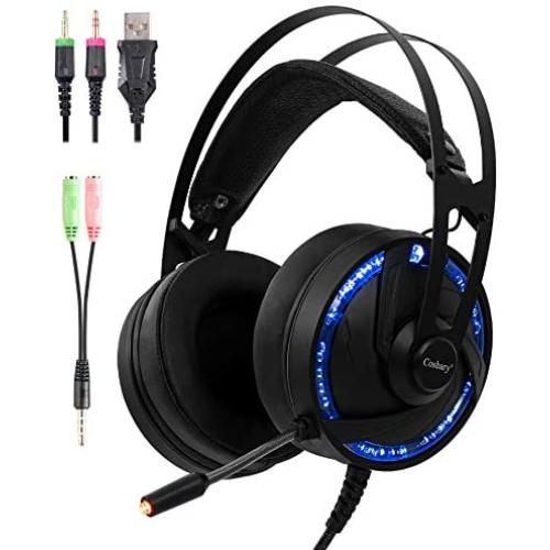 Ps4 PC Gaming RGB Headset with Microphone 2in1 Adapter Cosbary Compatible with Xbox One/Mac/Switches/Laptop Stereo Gaming LED Headphone 40mm Super Bass Driver Over Ear Noise Cancelling mic(Black)
