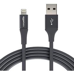 AmazonBasics USB A Cable with Lightning Connector, Premium Collection, MFi Certified Apple iPhone Charger, 10 Foot, Grey