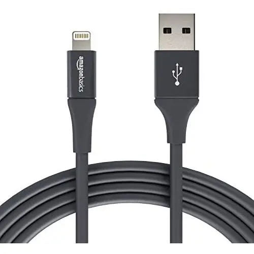AmazonBasics USB A Cable with Lightning Connector, Premium Collection, MFi Certified Apple iPhone Charger, 10 Foot, Grey AmazonBasics USB A Cable with Lightning Connector, Premium Collection, MFi Certified Apple iPhone Charger, 10 Foot, Grey