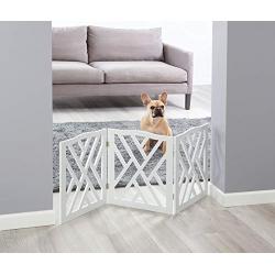 Zoogamo 3 Panel White Wood Crisscross Top Dog Pet Gate - Durable Lightweight Extra Wide Wooden Expandable & Folding Home/Indoor/Outdoor 45" W x 19" H Dog Safety Fence