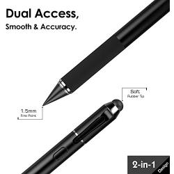 MoKo Universal Active Stylus Pen, 2-in-1 Capacitive Fine Point Touch Screen Tablets Stylus Pencil Fit with Apple iPad, Mini/Air/Pro, iPhone, Samsung Galaxy, Touchscreen Devices & Smartphones - Black