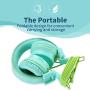 POWMEE M2 Kids Headphones Wired Headphone for Kids,Foldable Adjustable Stereo Tangle-Free,3.5MM Jack Wire Cord On-Ear Headphone for Children/Teens/Girls/School/Kindle/Airplane/Plane/ (Mint Green)