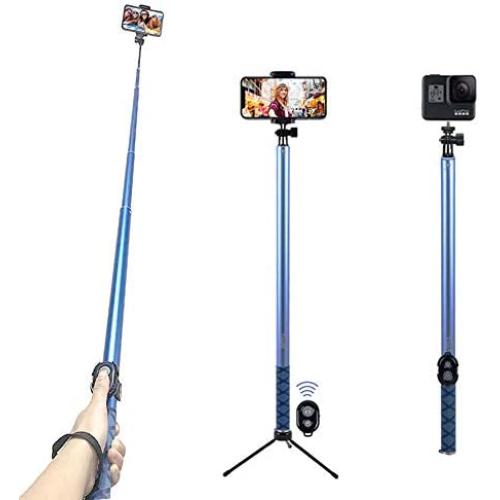 Selfie Stick with Tripod & Bluetooth Remote Extendable from 20 to 98.4 with Built-in Bluetooth Remote Shutter Grip Holder Mount for iPhone Samsung Android Most Mobile Phones