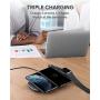 AUKEY Wireless Charging Station, 3-in-1 Qi Fast Charger Compatible with Apple Watch Series, AirPods Pro/AirPods, Wireless Charger for iPhone 11 Pro/XR/XS / 8 Plus, Samsung S10/S9 and More(36W Adapter