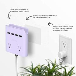 Multi Plug Outlet Extender & Splitter: iHome PowerReach 6ft Extension Cord with 2 Outlets & 4 USB Ports for Multiple Smartphone Charging - Desktop/Magnetic Wall Mounting Charger