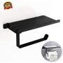 Wall Mounted Matte Black Toilet Paper Roll Holder with Shelf, Toilet Paper Dispenser, Tissue Dispenser with Phone Shelf Perfect for Baby Wipe| Bathroom Accessory, Matte Black Bathroom Hardware