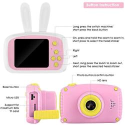 Wallfire Kids Camera Toys Portable Mini Digital Rechargeable Camera with Rabbit Cover, 2 Screen 12MP Lens Video Camera Camcorder with 32G Memory Card, Best Birthday Gifts for Girls/Boys/School Student