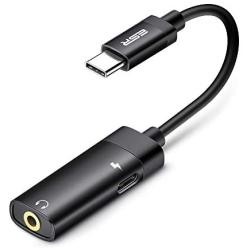 ESR 2-in-1 USB-C PD Headphone Jack Adapter, Type-C to 3.5mm Audio Adapter, for Aux, Stereo, Earphones, Headset, Headphones, Compatible with Galaxy S20/S10/Note10, Pixel 3/4, iPad Pro 2018, Black