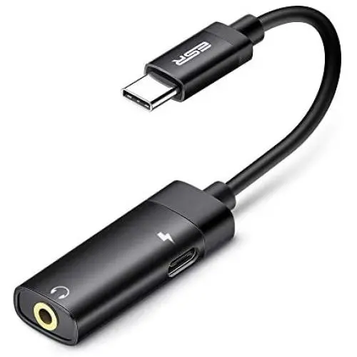 ESR 2-in-1 USB-C PD Headphone Jack Adapter, Type-C to 3.5mm Audio Adapter, for Aux, Stereo, Earphones, Headset, Headphones, Compatible with Galaxy S20/S10/Note10, Pixel 3/4, iPad Pro 2018, Black ESR 2-in-1 USB-C PD Headphone Jack Adapter, Type-C to 3.5mm Audio Adapter, for Aux, Stereo, Earphones, Headset, Headphones, Compatible with Galaxy S20/S10/Note10, Pixel 3/4, iPad Pro 2018, Black