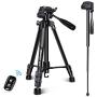UBeesize 60-inch Camera Tripod, MT60 Aluminum Monopod Tripod Combo, Lightweight Professional Travel Video Camera Stand with Carry Bag for DSLR, SLR, Cell Phone