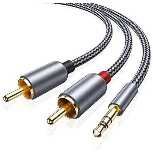 2 Pack RCA Cable, Oldboytech 3.5mm Male to 2RCA Adapter Audio Cable [6 Feet, Hi-Fi Sound] Nylon-Braided AUX Y Cord for Stereo Receiver Speaker Smartphone Tablet HDTV MP3 Player Echo Dot & More