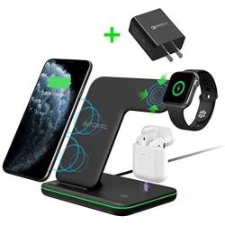 Intoval Wireless Charger,3 in 1 Wireless Charging Station for Apple Watch/Airpods,Qi Certified Wireless Charging Stand for iPhone 11/11 Pro/XS Max/XS XR All Qi-Enabled Phones.(with AC Adapter)