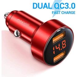 Car Charger Adapter, AINOPE Dual QC3.0 Port 6A/36W USB Car Charger All Metal Cigarette Lighter USB Charger Voltage Display Compatible with iPhone 11/11 pro/XR/X/XS/8, Samsung Note 8/S9/S10+/S8 - Red