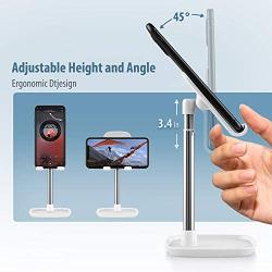 Cell Phone Stand, Angle Height Adjustable Phone Holder, Aluminum Desktop Charging Dock with Non-slip Base and Charging Port, Tablet Stand Holder Compatible with Mobile Phone/iPad/Kindle/Tablets, White