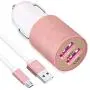 Fast Micro USB Car Charger, Compatible for Samsung Galaxy S7 Edge/S7/S7 Active/S6/S5, J7/3/2, Note5/4, Moto G5/G4, Z2, LG Stylo 3/2 Android Phones, 30W Dual Port Car Adapter with 3ft Cord-Gold Rose
