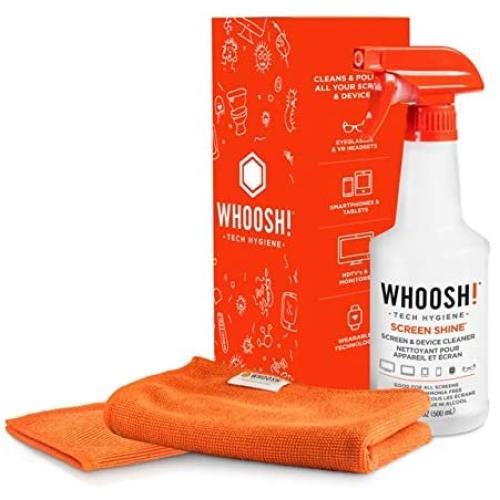 WHOOSH! Screen Cleaner Kit - Best for Smartphones, iPads, Eyeglasses, Kindle, Touchscreen & TVs - Includes 1 Unit of 500ml/16.9 fl oz (14x14) W! Cloth + Bonus (6x6) W!Cloth - Amazon Pack
