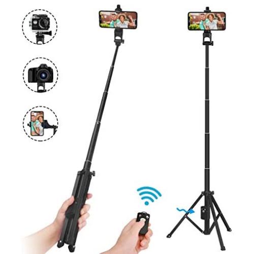Selfie Stick Tripod,54" Extendable Tripod Stand with Cell Phone Mount Holder & Rechargeable Wireless Remote,Lightweight, Compatible with iPhone & Android Phone,Camera,Gopro