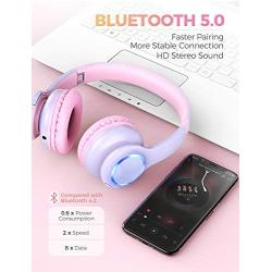 Mpow CH9 Kids Bluetooth Headphones with Microphone & LED Light, Bluetooth 5.0, 15Hours Playing Wireless Foldable Headset w/Mic, Volume Limited 85dB-95dB for PC/Cellphone/TV/School