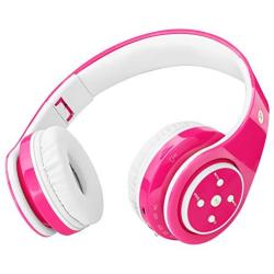 Kids Headphones Bluetooth Wireless 85db Volume Limited Childrens Headset, up to 6-8 Hours Play, Stereo Sound, SD Card Slot, Over-Ear and Build-in Mic Wireless/Wired Headphones for Boys Girls(Pink)