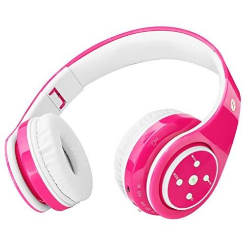 Kids Headphones Bluetooth Wireless 85db Volume Limited Childrens Headset, up to 6-8 Hours Play, Stereo Sound, SD Card Slot, Over-Ear and Build-in Mic Wireless/Wired Headphones for Boys Girls(Pink)