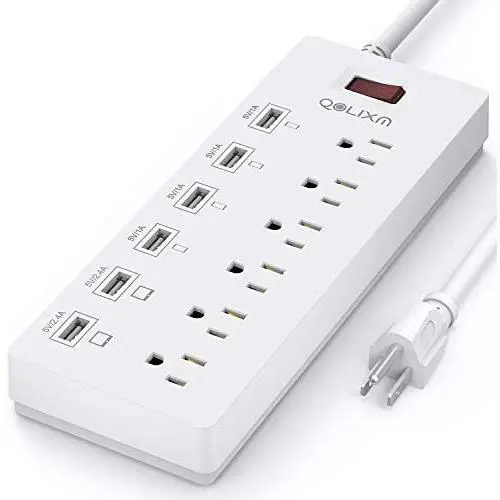 Power Strip with USB Ports,QOLIXM Surge Protector with 6 USB Charging Ports and 6 Outlets,1625W/13A,6 Feet Long Extension Cord for Multiple Devices Smartphone Tablet Laptop Computer Power Strip with USB Ports,QOLIXM Surge Protector with 6 USB Charging Ports and 6 Outlets,1625W/13A,6 Feet Long Extension Cord for Multiple Devices Smartphone Tablet Laptop Computer