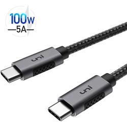 USB C to USB C Cable 10ft [100W 20V/5A], uni Type-C Fast Charging Cable, Braided USB C Cable Compatible with MacBook Pro 2019/2018/2017, iPad Pro 2020/2018, Samsung Galaxy S20/S10/S9, Grey