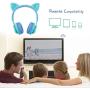 Kids Headphones, Riwbox CT-7S Cat Ear Bluetooth Headphones 85dB Volume Limiting,LED Light Up Kids Wireless Headphones Over Ear with Microphone for iPhone/iPad/Kindle/Laptop/PC/TV(Blue&Green)