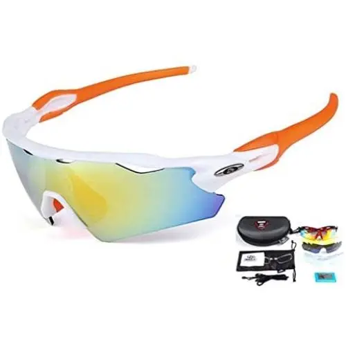 Wonzone Polarized Sports Sunglasses UV400 with 5 Interchangeable Lenes for Men Women Cycling Running Driving Fishing Golf Baseball Glasses
