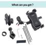 Jitehsha Motorcycle Phone Holder Wireless & USB Charger Qi 15W & USB 3.0 18W Handlebar Cellphone Mount Auto Clamping Double Ball Long Socket 360 Rotation Waterproof for 3.5-6.5 Inch Smartphones