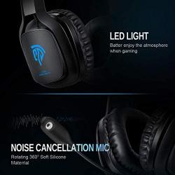 HTQ Gaming Headset for PS4, Xbox One S, PC with Soft Breathing Earmuffs, Adjustable Mic, Audio Stereo Sound & LED Lights, Xbox One Headset Compatible with PC Laptop Nintendo Switch (Blue)