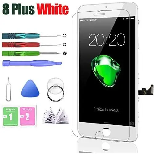 HTECHY Compatible with iPhone 8 Plus Screen Replacement White- Compatible for iPhone 8 Plus Touch Screen Display Assembly with Complete Repair Tools Kit + Screen Protector(5.5 Inch) HTECHY Compatible with iPhone 8 Plus Screen Replacement White- Compatible for iPhone 8 Plus Touch Screen Display Assembly with Complete Repair Tools Kit + Screen Protector(5.5 Inch)