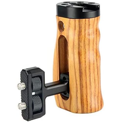 NICEYRIG Universal Side Wooden Handle Handgrip with Cold Shoe for DSLR Camera Cage