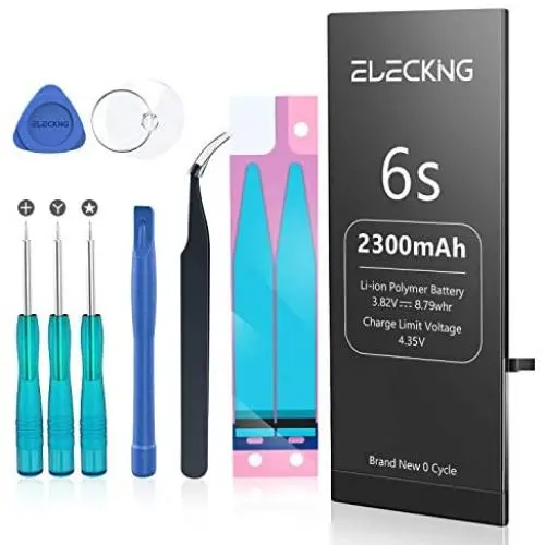 ELECKING 2300mAh Battery Replacement Compatible with iPhone 6S, High Capacity Replacement Li-ion Battery (for IP6S Only) with Professional Repair Tool Kits, Adhesive Strips and Instruction ELECKING 2300mAh Battery Replacement Compatible with iPhone 6S, High Capacity Replacement Li-ion Battery (for IP6S Only) with Professional Repair Tool Kits, Adhesive Strips and Instruction