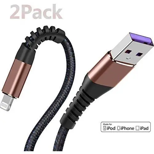 Apple MFi Certified (2pack) iPhone Charger 6ft, Lightning Cable Extra Long 6 Foot Charger Cable, Fast iPhone USB Cord for iPhone 11/11Pro/11Max/ X/XS/XR/XS Max/8/7/6/5S/SE/iPad Mini Air/Brown… Apple MFi Certified (2pack) iPhone Charger 6ft, Lightning Cable Extra Long 6 Foot Charger Cable, Fast iPhone USB Cord for iPhone 11/11Pro/11Max/ X/XS/XR/XS Max/8/7/6/5S/SE/iPad Mini Air/Brown…