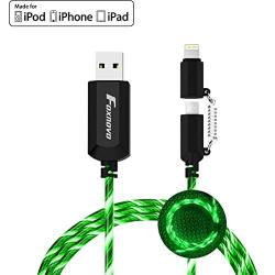 [Apple MFi Certified] Foxnovo Led iPhone Charger Cable, 2-in-1 Led Lightning Cable with 360° Flowing Light for iPhone 11/11 Pro/Max/XS/XR/X/8/8 Plus/7/7 Plus/6/6 Plus/5s/5s Plus/Android (Green), 3.3FT