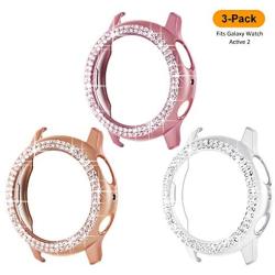 Surace Galaxy Watch Active 2 Case 40mm, Bling Frame Protective Case Compatible for Samsung Galaxy Watch Active 2 (3 Packs, Rose Gold/Pink Gold/Clear)-40mm