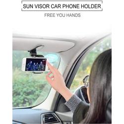 Sun Visor Car Cell Phone Holder, Universal 360 Rotating Car Mount Support Clip Bracket Compatible for iPhone Xs/Xs Max/Xr/X/8/7/6 Samsung Note 9/8/5 Galaxy S9/S8/S7/S6 Moto Z3 Smartphones GPS (Black)