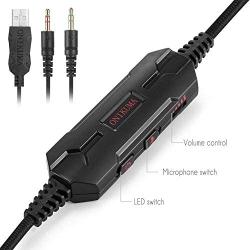 LED Light Over-Ear, 7.1 Surround Sound Noise Cancelling Gaming Headset Microphone Bundle with Headphone Compatible with PS4 Laptop PC Mac Computer Smartphones