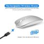 Bluetooth Wireless Mouse, Dual Mode Slim Rechargeable Wireless Mouse Silent Cordless Mouse with Bluetooth 4.0 and 2.4G Wireless, Compatible with Laptop, PC, Windows Mac Android OS Tablet (Silver)