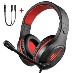 COLUSI Super Lightweight Gaming Headset Xbox One Headset,PS4 Headset with Mic&LED Light,Compatible with PC,Laptop,PS4,Xbox One Conntroller(Adapter Not Included),Ipad,Mobile Phone(Red)