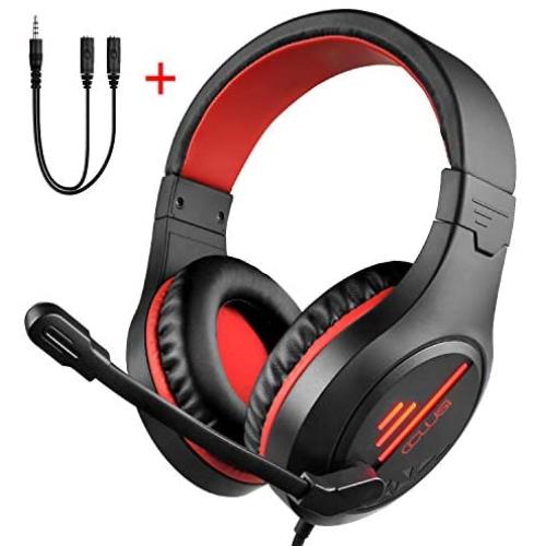 COLUSI Super Lightweight Gaming Headset Xbox One Headset,PS4 Headset with Mic&LED Light,Compatible with PC,Laptop,PS4,Xbox One Conntroller(Adapter Not Included),Ipad,Mobile Phone(Red)