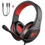 COLUSI Super Lightweight Gaming Headset Xbox One Headset,PS4 Headset with Mic&LED Light,Compatible with PC,Laptop,PS4,Xbox One Conntroller(Adapter Not Included),Ipad,Mobile Phone(Red)