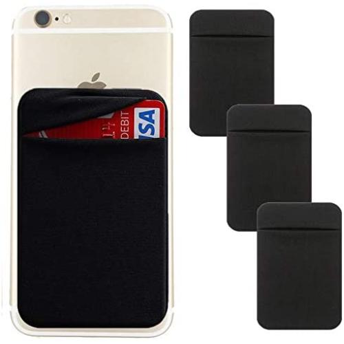 Adhesive Phone Pocket,Cell Phone Stick On Card Wallet,Credit Cards/ID Card Holder(Double Secure) with 3M Sticker for Back of iPhone,Android and All Smartphones. (Black)