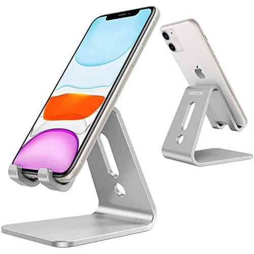 OMOTON Desktop Cell Phone Stand [Updated Solid Version], Advanced 4mm Thickness Aluminum Stand Holder for Switch, Mobile Phone, iPhone 11 Pro Xs Max Xr, Silver